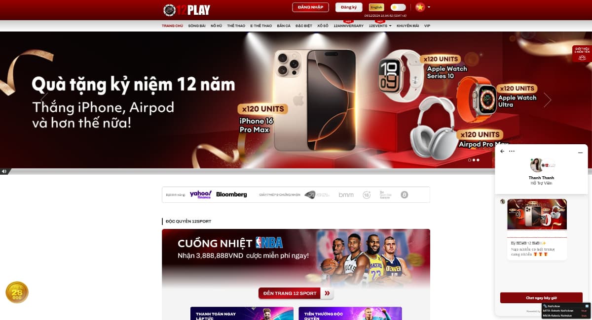 12Play - Nhà cái cá độ bóng đá online an toàn, hợp pháp